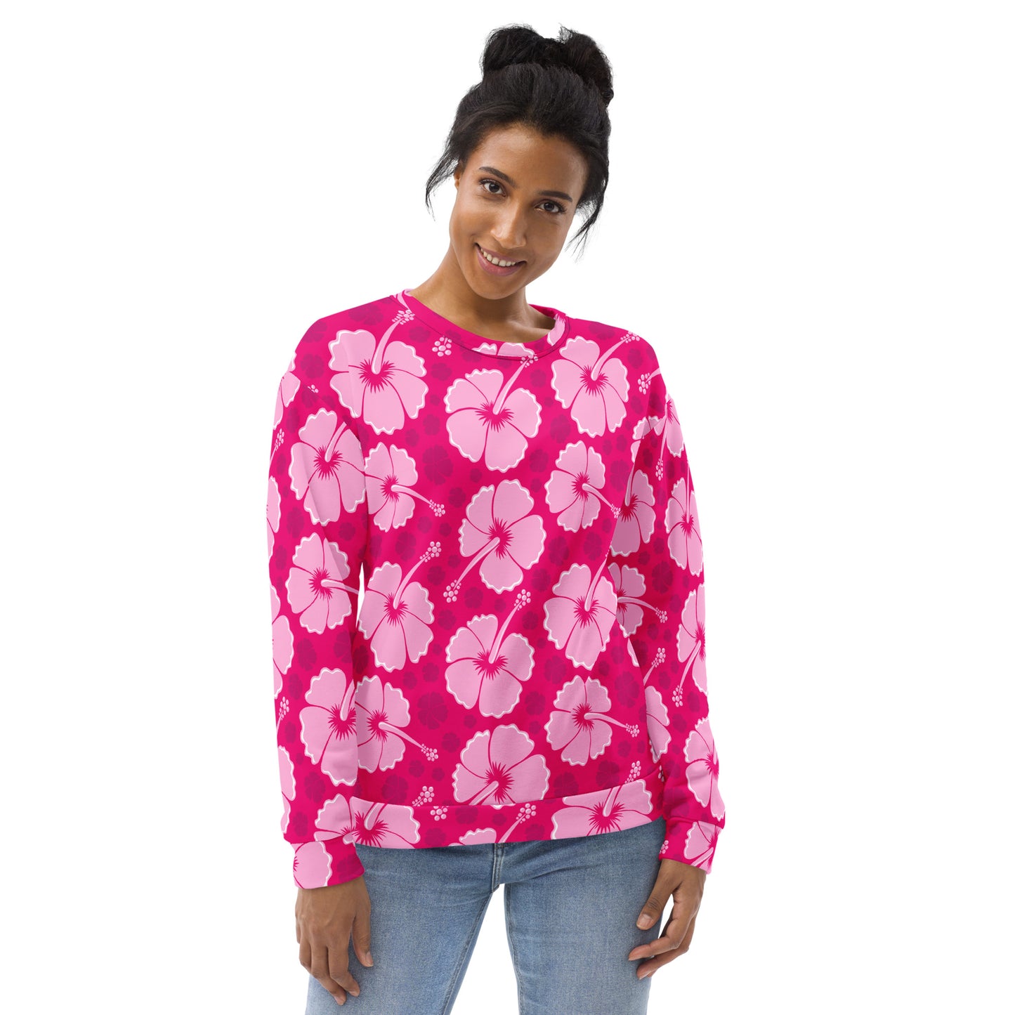 Tropical Pink Hibiscus Sweatshirt With Brushed Inner Fleece Fabric