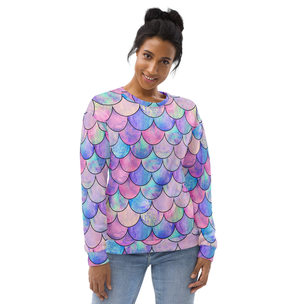 Pastel Mermaid Scales Sweatshirt With Brushed Inner Fleece Fabric