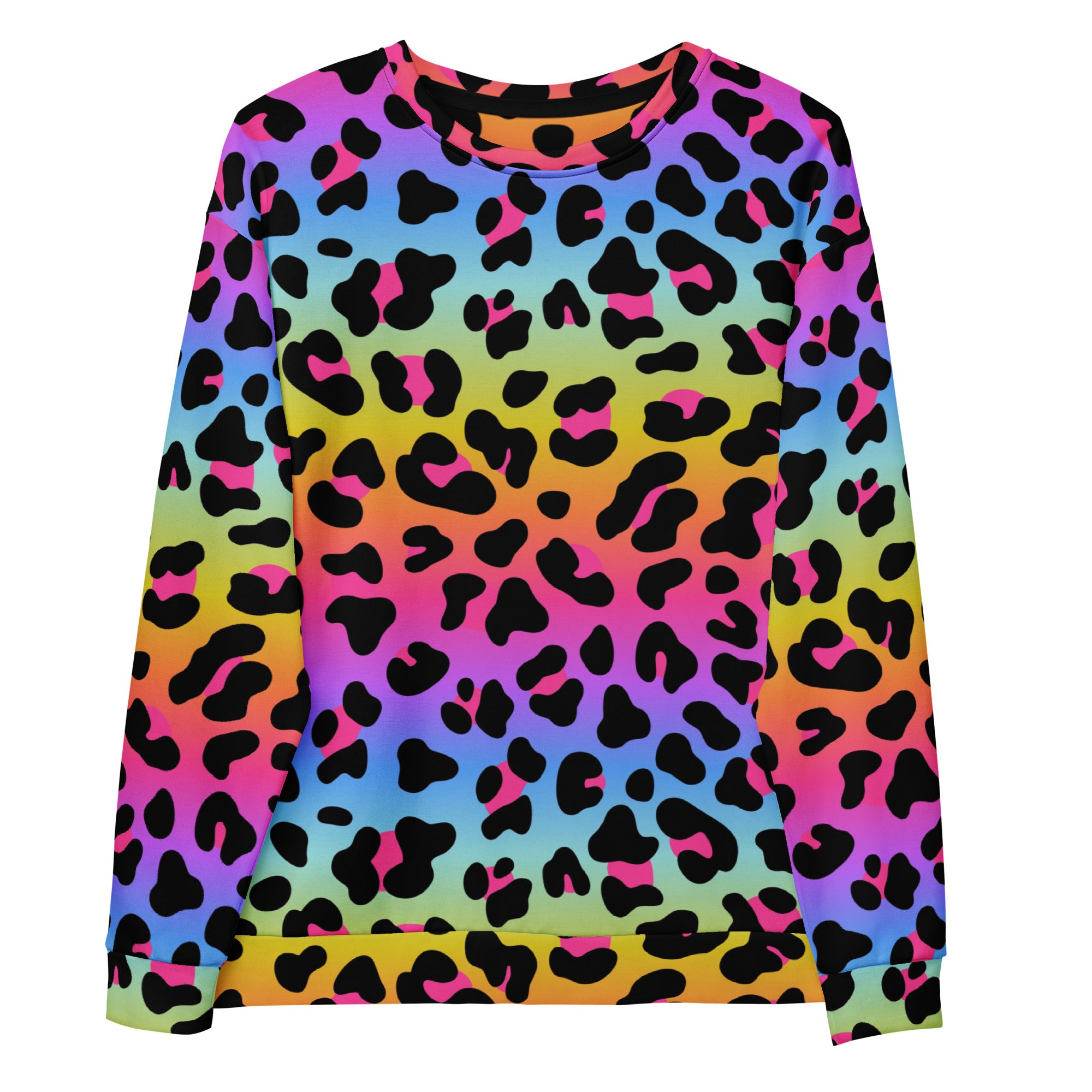 Rainbow Leopard Sweatshirt With Brushed Inner Fleece Fabric