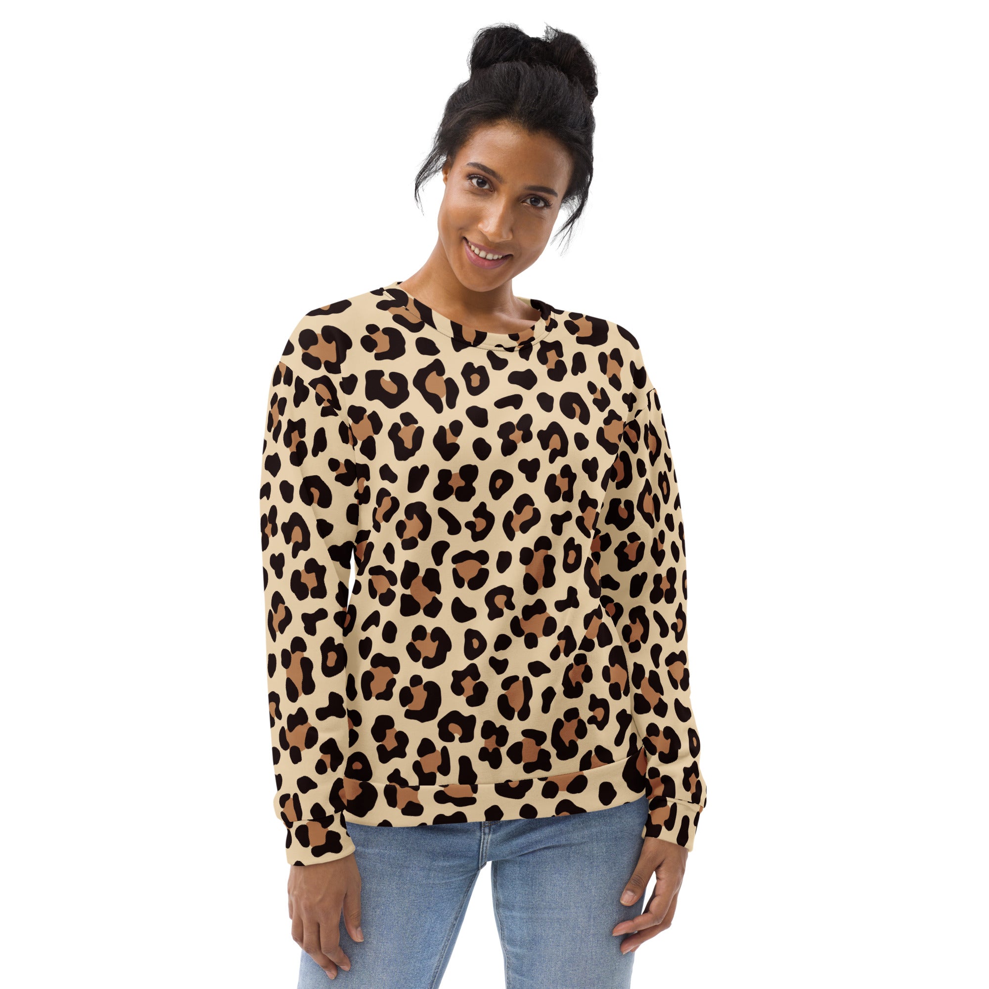 Leopard Print Sweatshirt With Brushed Inner Fleece Fabric