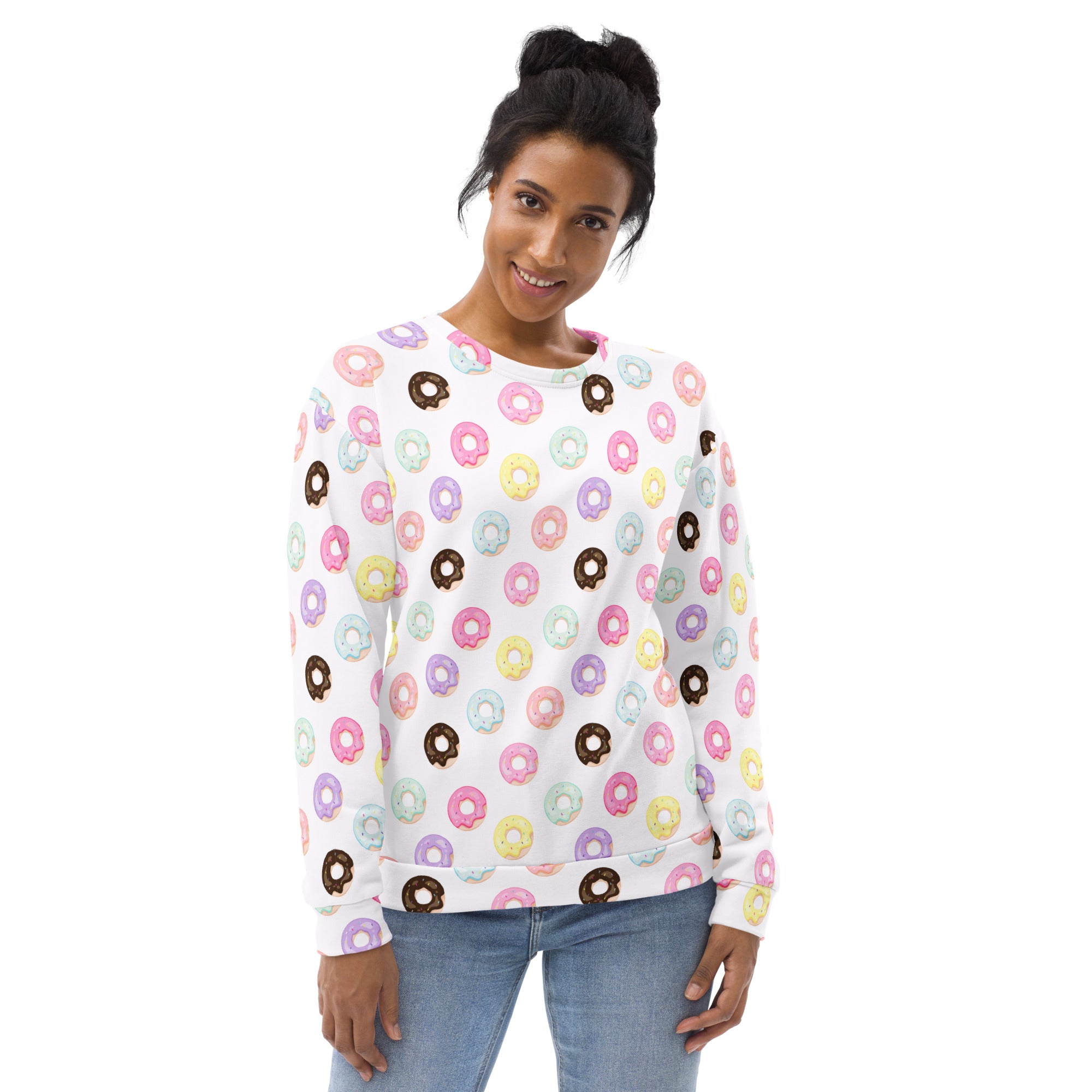 Colorful Donuts Sweatshirt With Brushed Inner Fleece Fabric