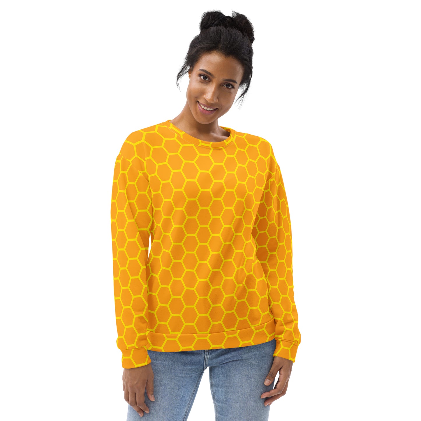 Honeycomb Print Sweatshirt With Brushed Inner Fleece Fabric