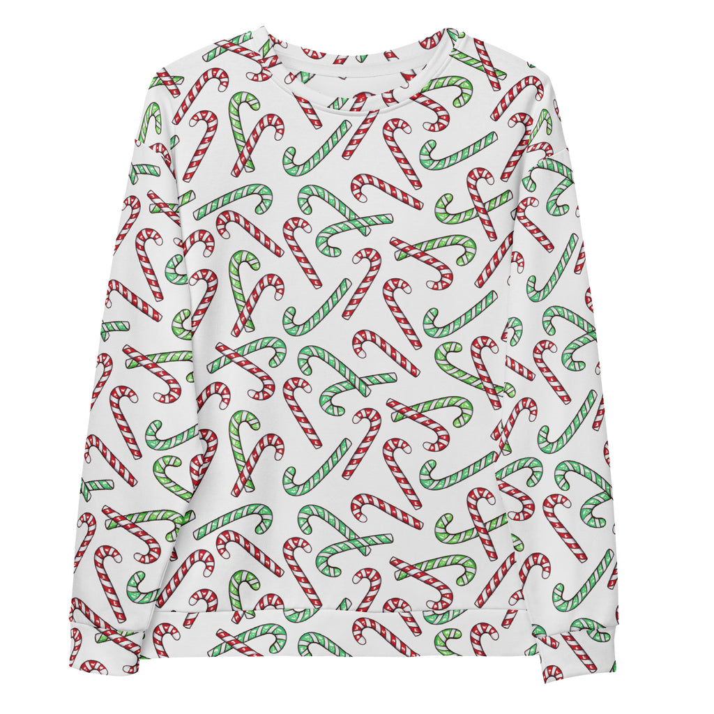 Red And Green Candy Cane Christmas Sweatshirt With Brushed Inner Fleece Fabric