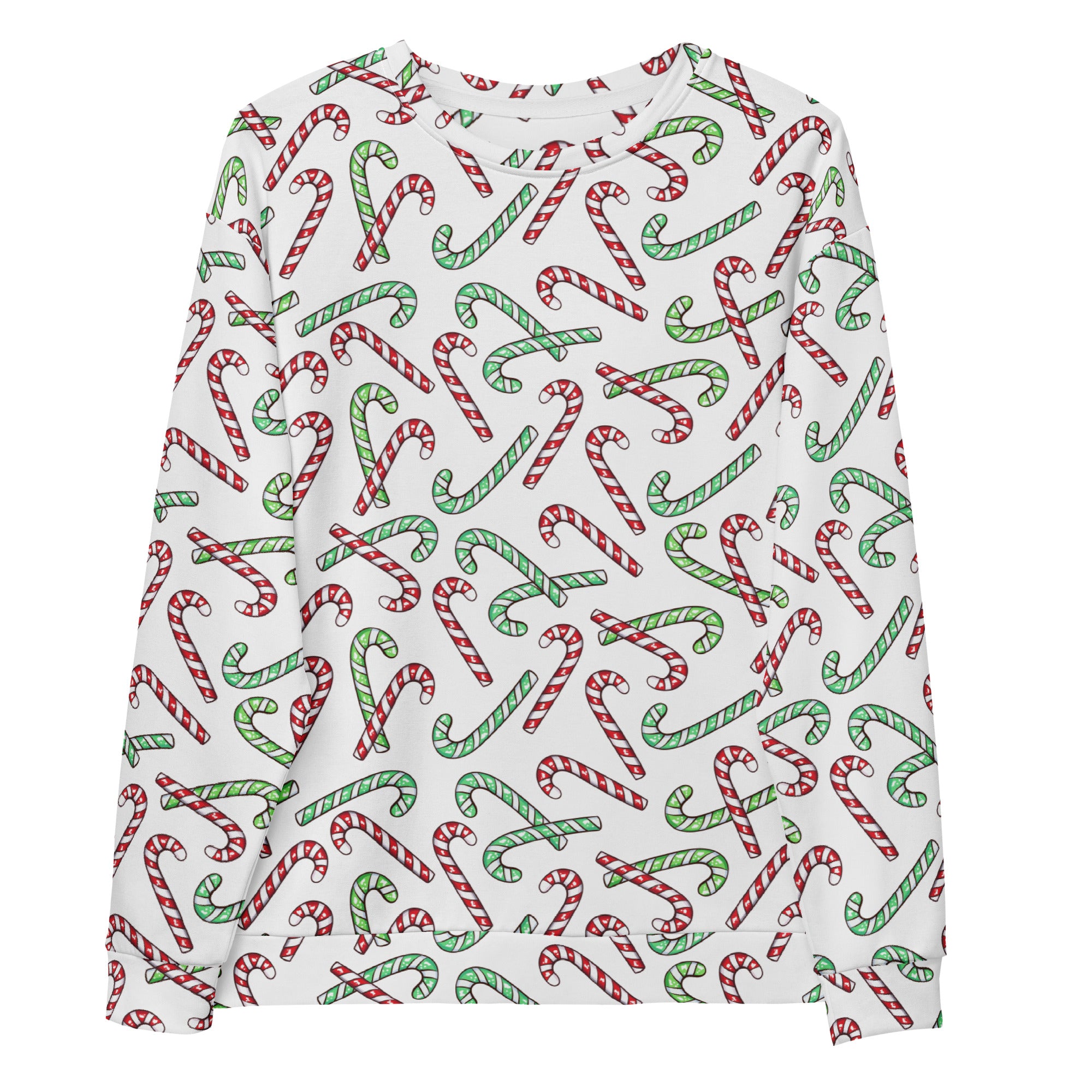Red And Green Candy Cane Christmas Sweatshirt With Brushed Inner Fleece Fabric