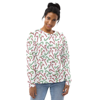Red And Green Candy Cane Christmas Sweatshirt With Brushed Inner Fleece Fabric