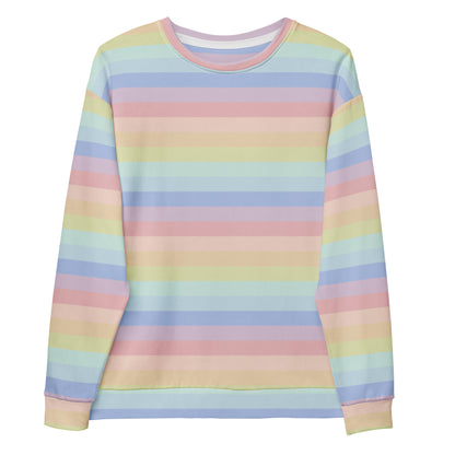 Pastel Rainbow Stripes Sweatshirt With Brushed Inner Fleece Fabric