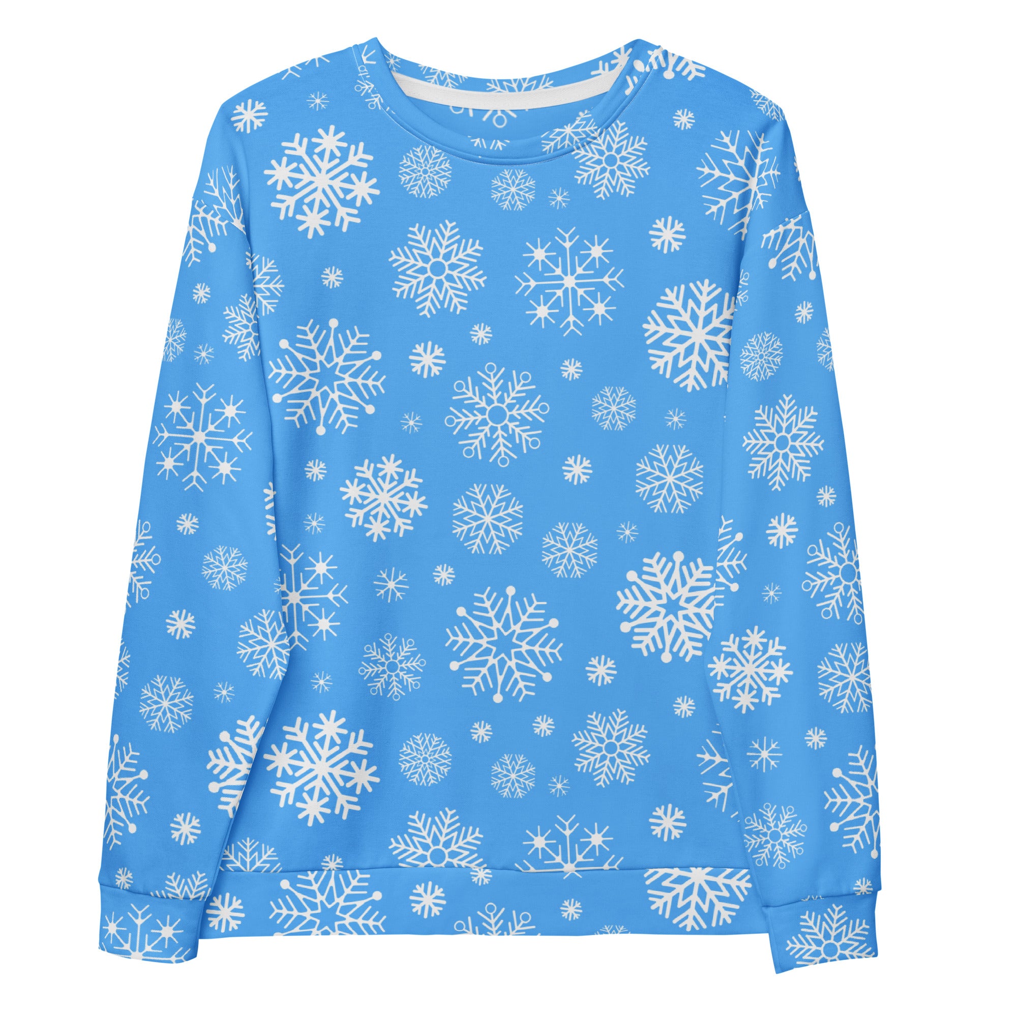 Blue Snowflake Christmas Sweatshirt With Brushed Inner Fleece Fabric