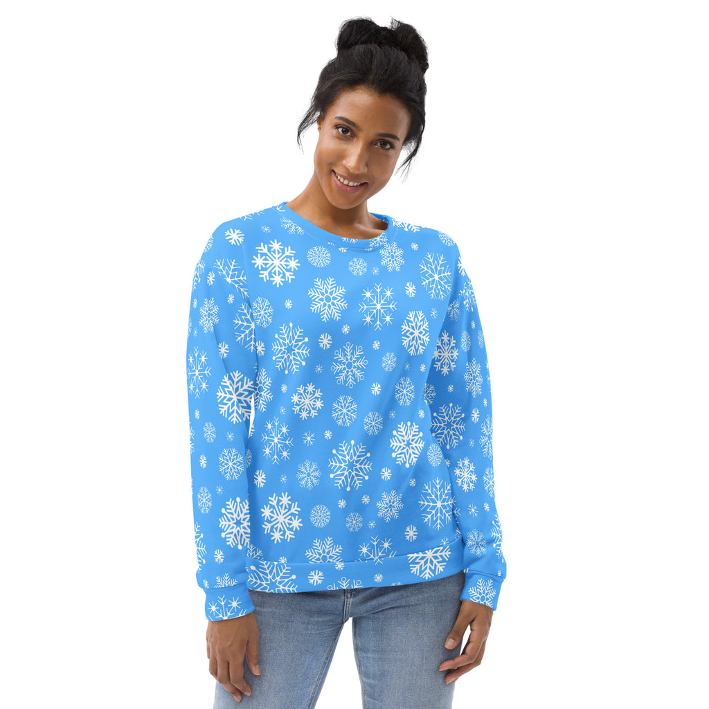 Blue Snowflake Christmas Sweatshirt With Brushed Inner Fleece Fabric