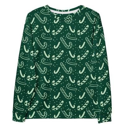 Green Candy Cane Christmas Sweatshirt With Brushed Inner Fleece Fabric