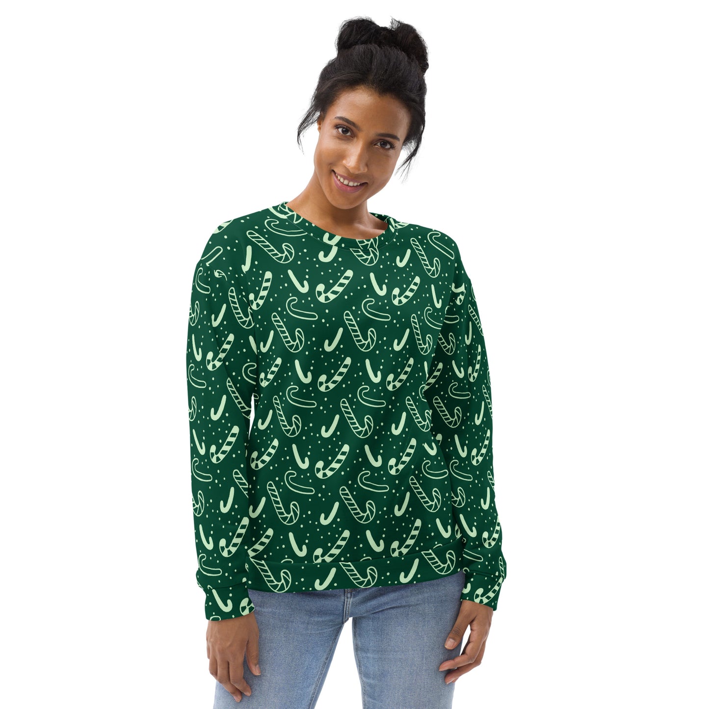 Green Candy Cane Christmas Sweatshirt With Brushed Inner Fleece Fabric