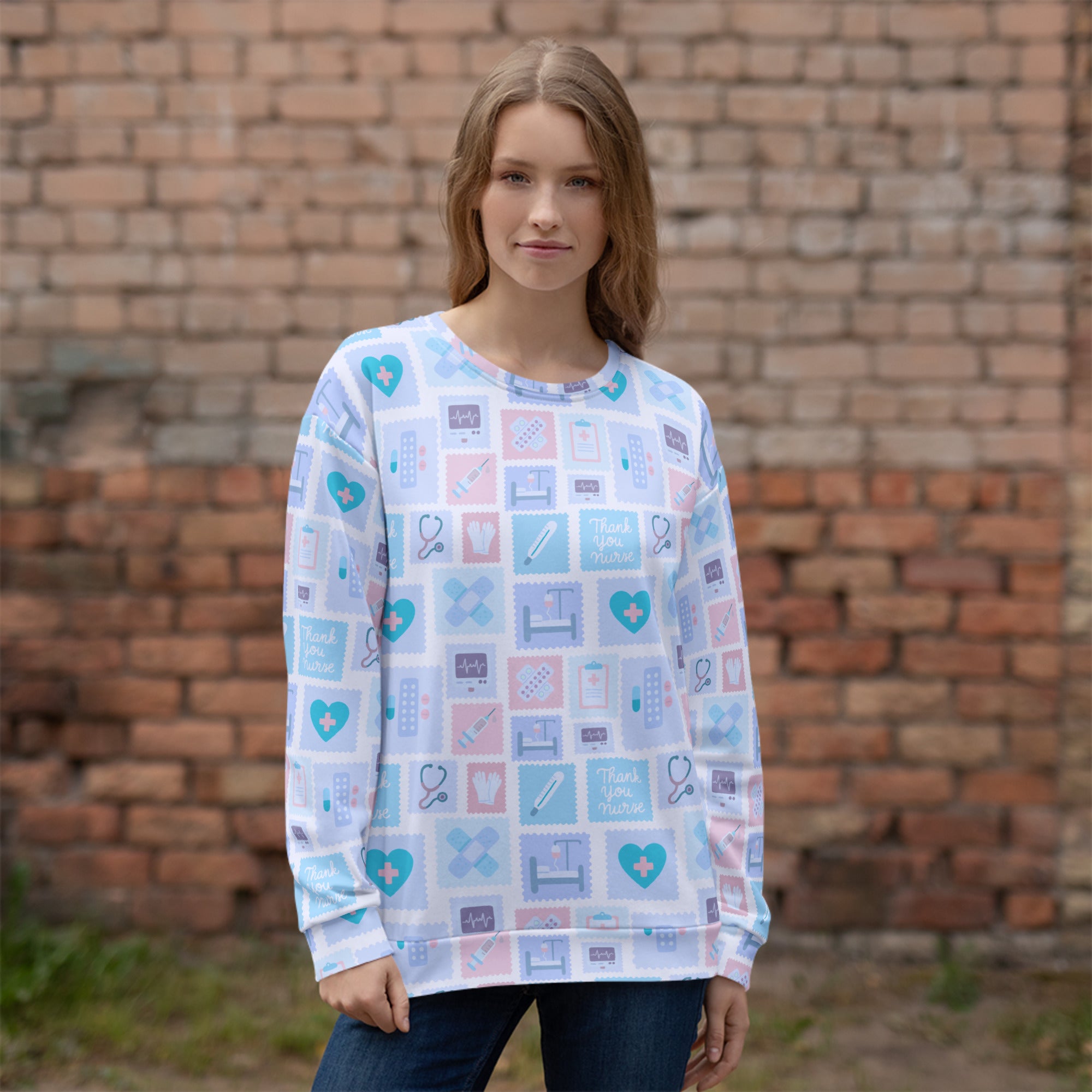 Blue Nurse Icon Sweatshirt With Brushed Inner Fleece Fabric