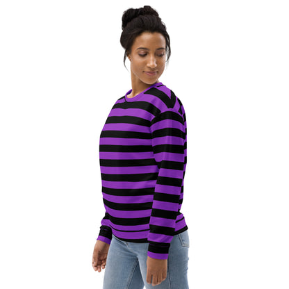 Purple and Black Striped Halloween Recycled Sweatshirt With Brushed Inner Fleece Fabric