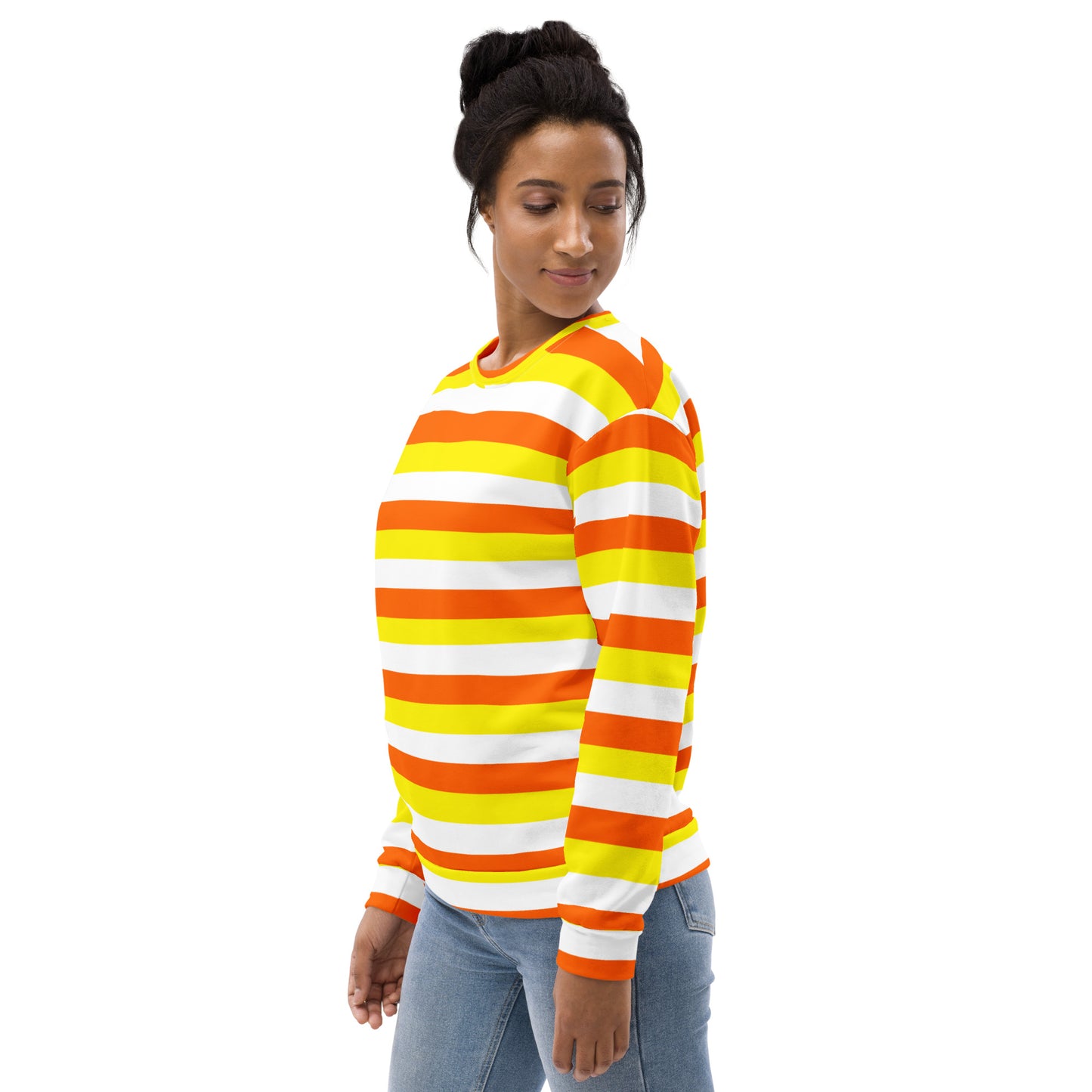 Candy Corn Stripes Halloween Sweatshirt With Brushed Inner Fleece Fabric