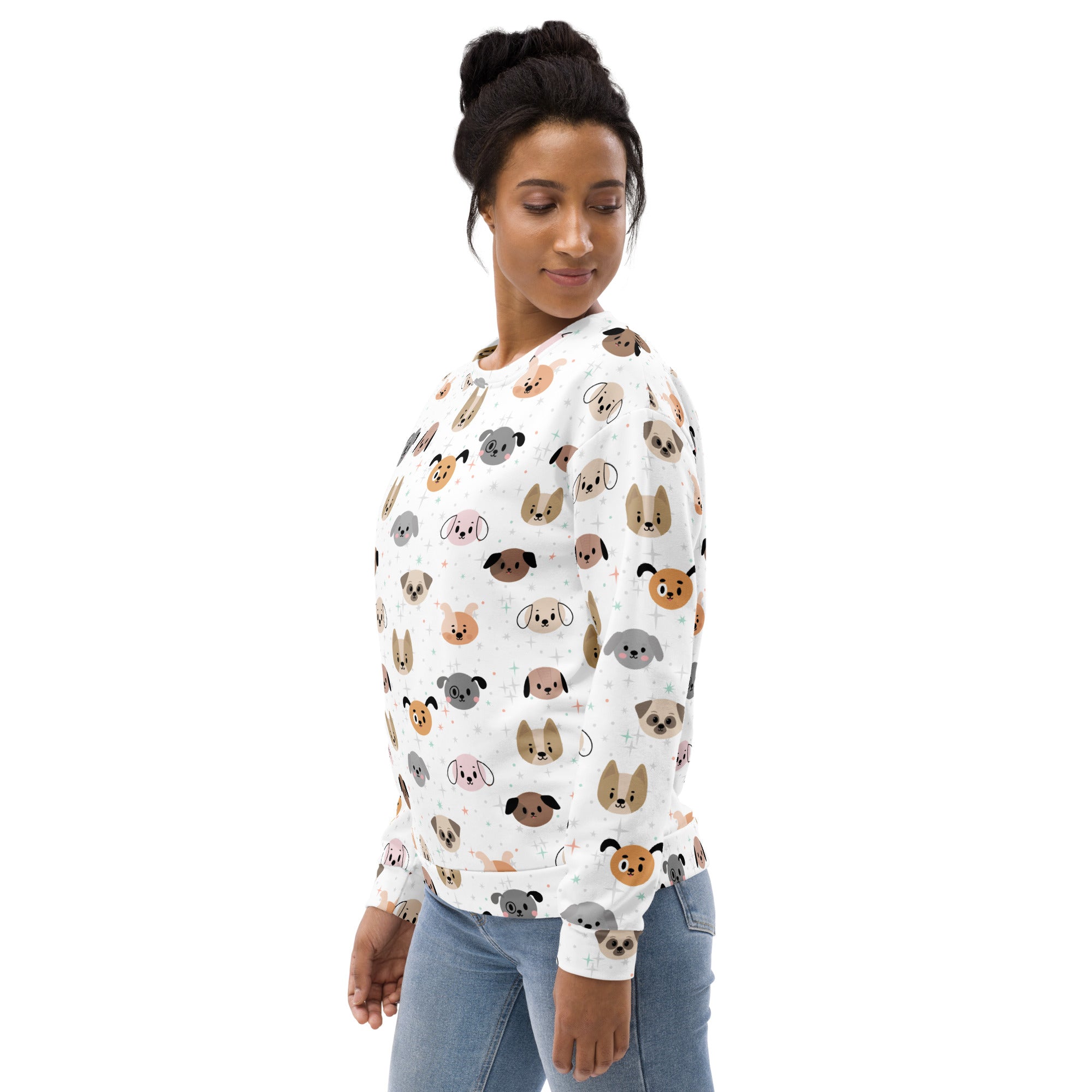 Dog Face Sweatshirt With Brushed Inner Fleece Fabric