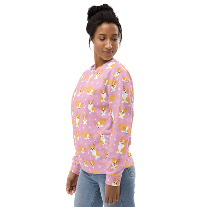 Pink Corgi Dog Sweatshirt With Brushed Inner Fleece Fabric