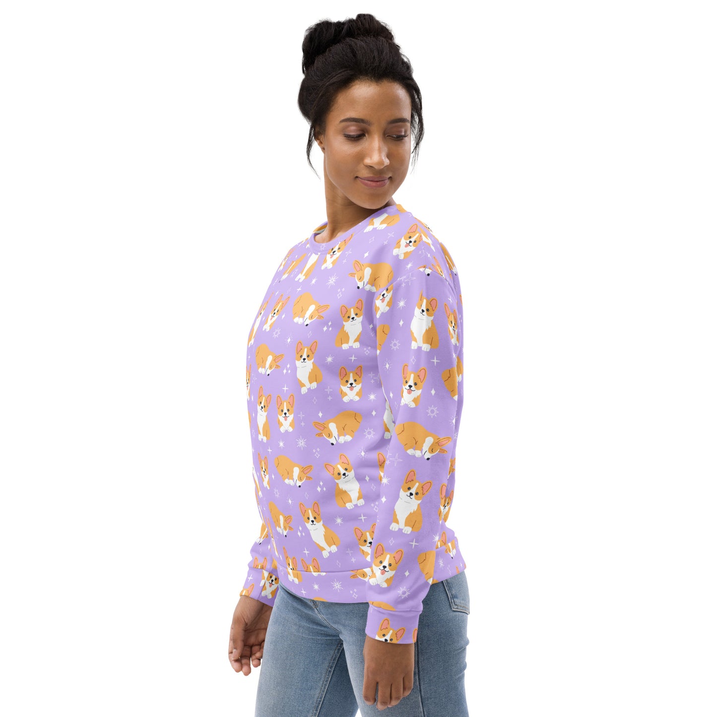Purple Corgi Dog Sweatshirt With Brushed Inner Fleece Fabric