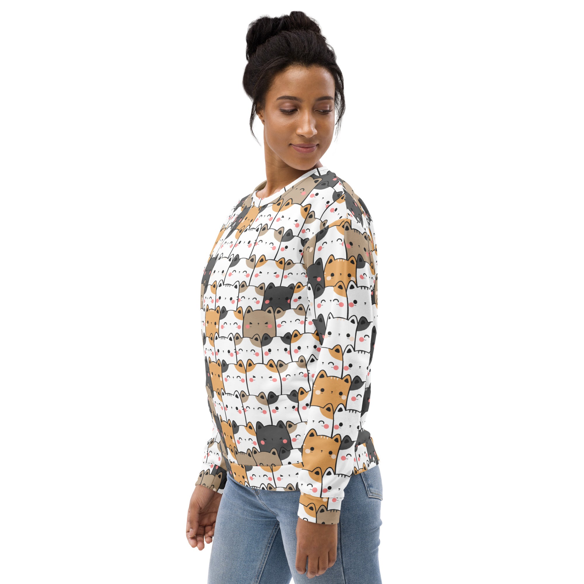 Kawaii Cat Face Sweatshirt With Brushed Inner Fleece Fabric