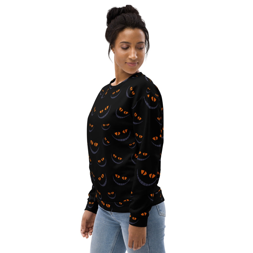 Black Cat Eyes Halloween Sweatshirt With Brushed Inner Fleece Fabric