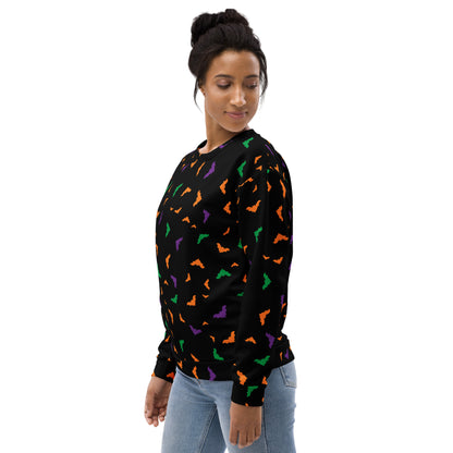 Colorful Bats Halloween Sweatshirt With Brushed Inner Fleece Fabric