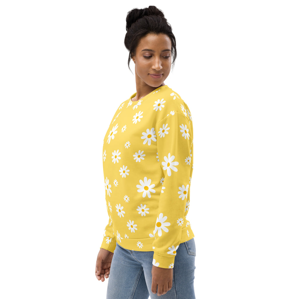 Yellow Daisy Sweatshirt With Brushed Inner Fleece Fabric