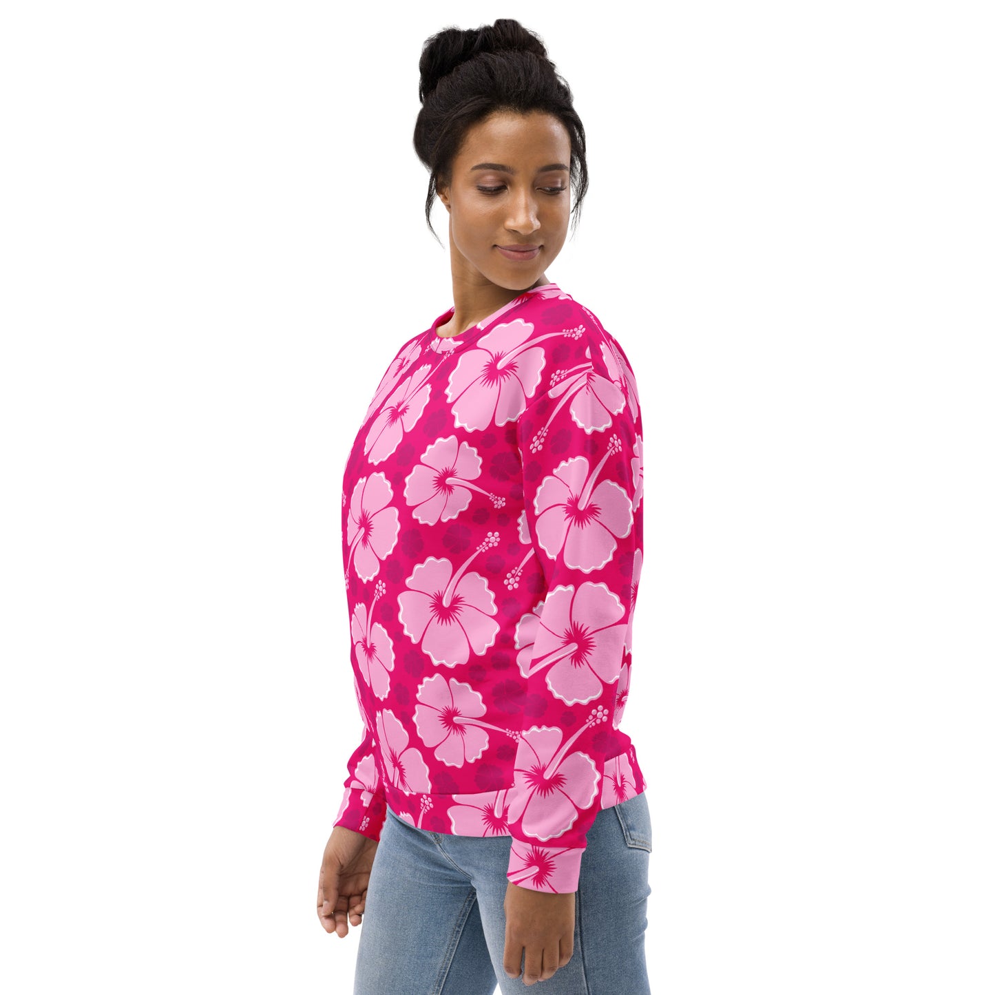 Tropical Pink Hibiscus Sweatshirt With Brushed Inner Fleece Fabric