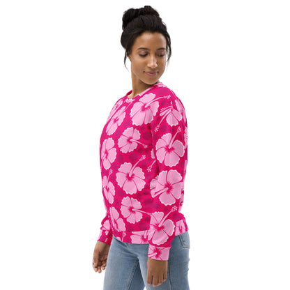 Tropical Pink Hibiscus Sweatshirt With Brushed Inner Fleece Fabric