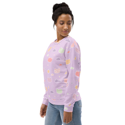 Pastel Purple Kawaii Cats & Clouds Sweatshirt With Brushed Inner Fleece Fabric