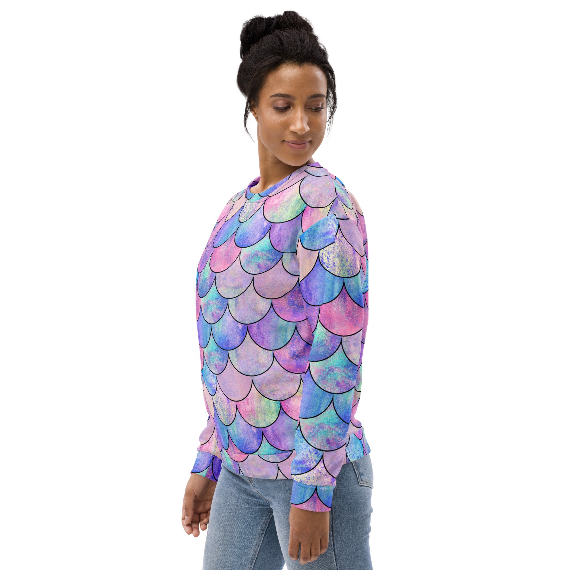 Pastel Mermaid Scales Sweatshirt With Brushed Inner Fleece Fabric