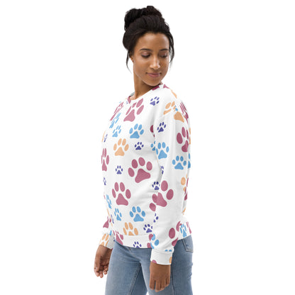 Colorful Paw Print Sweatshirt With Brushed Inner Fleece Fabric