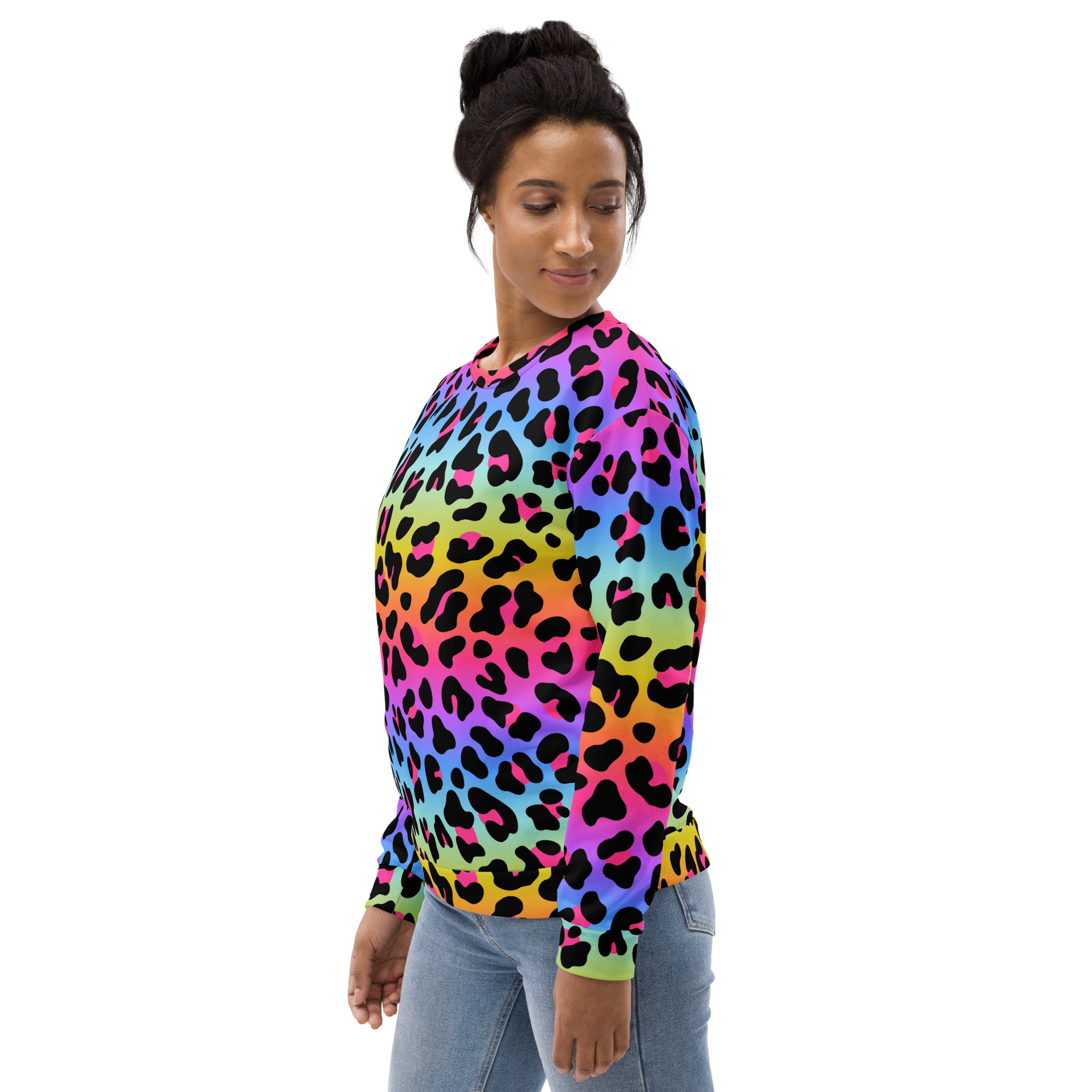 Rainbow Leopard Sweatshirt With Brushed Inner Fleece Fabric