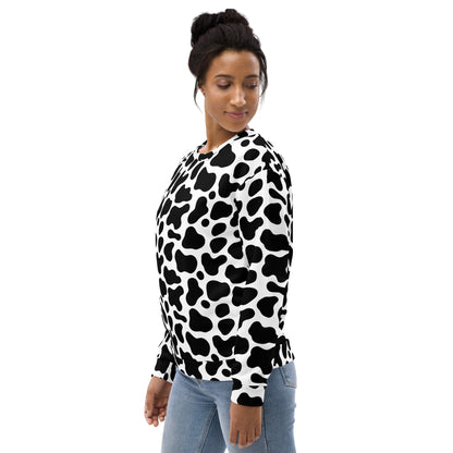 Cow Print Sweatshirt With Brushed Inner Fleece Fabric