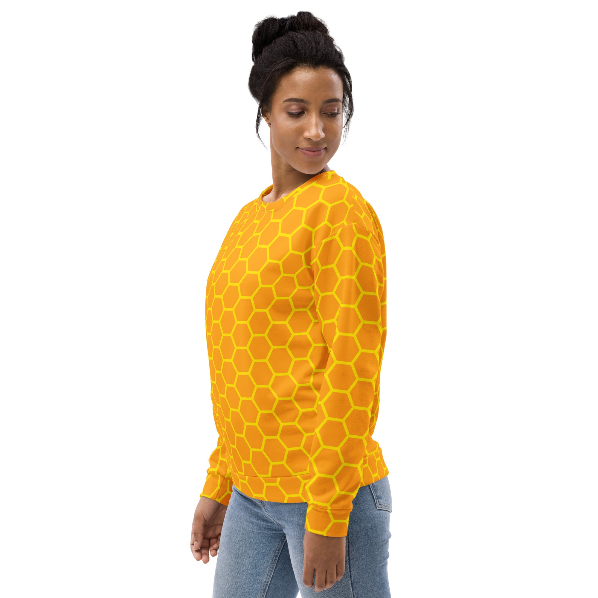 Honeycomb Print Sweatshirt With Brushed Inner Fleece Fabric
