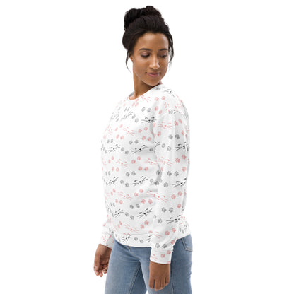 Cat Paw Print Sweatshirt With Brushed Inner Fleece Fabric