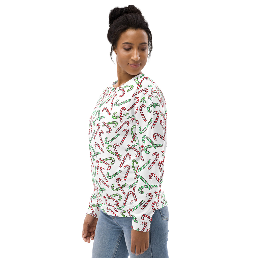 Red And Green Candy Cane Christmas Sweatshirt With Brushed Inner Fleece Fabric