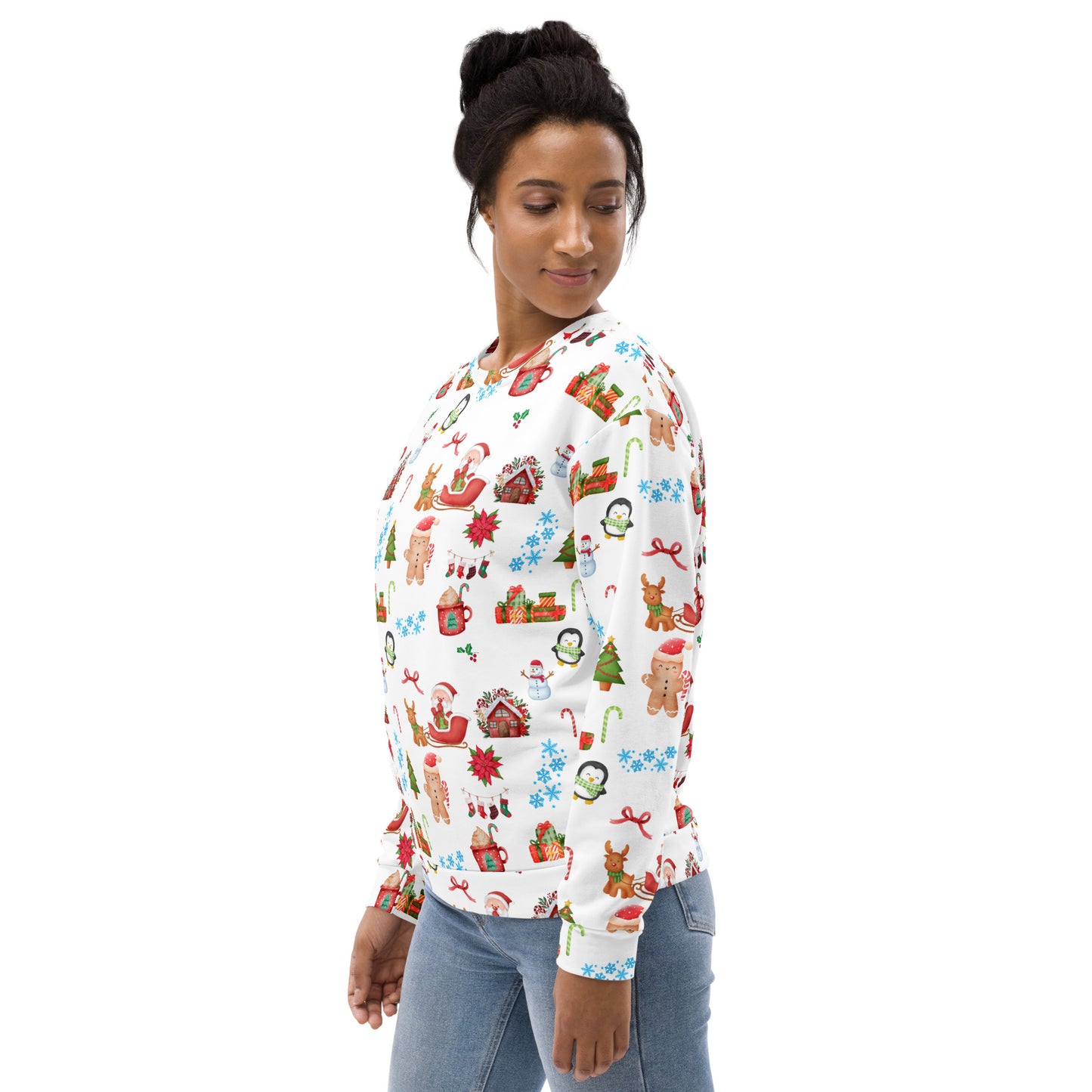 Christmas Pattern Sweatshirt With Brushed Inner Fleece Fabric