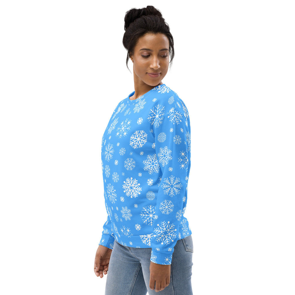 Blue Snowflake Christmas Sweatshirt With Brushed Inner Fleece Fabric