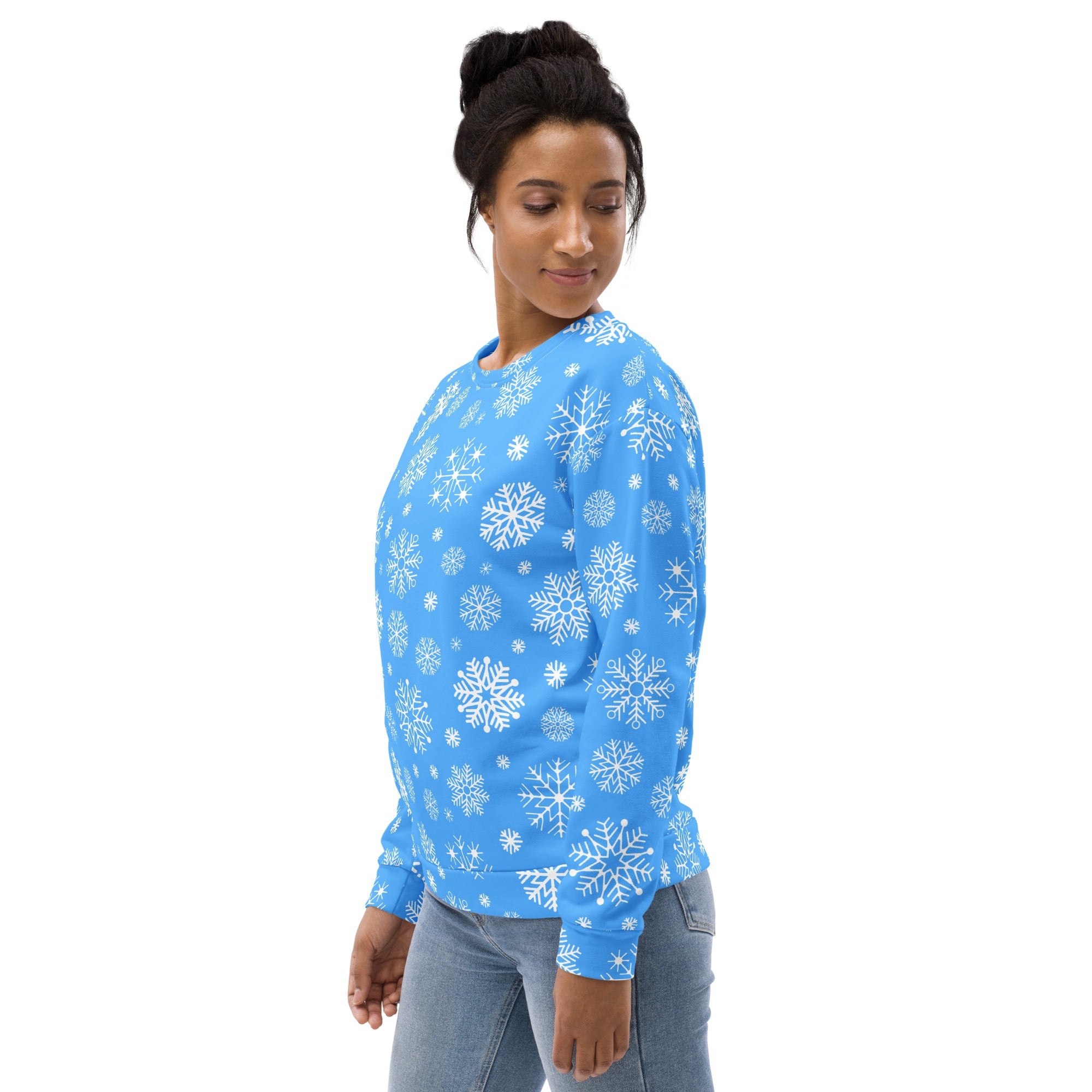 Blue Snowflake Christmas Sweatshirt With Brushed Inner Fleece Fabric