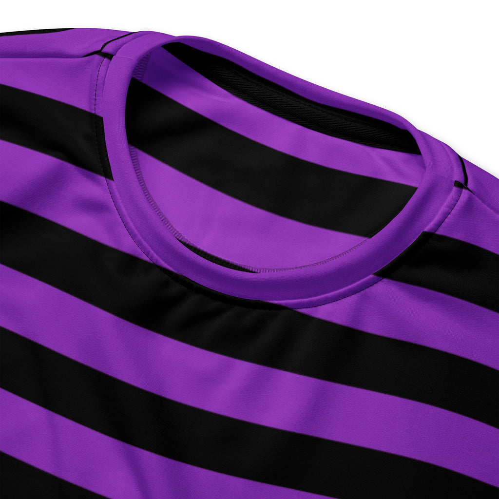 Purple and black striped recycled sweatshirt with brushed inner fleece fabric and round neckline for Halloween wear