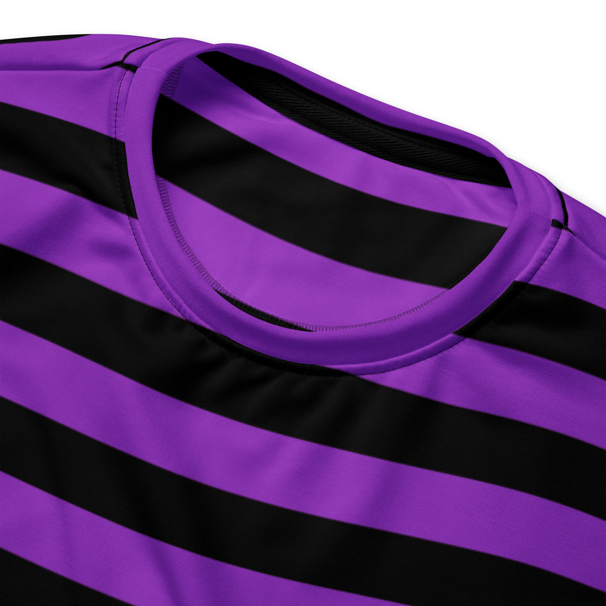 Purple and black striped recycled sweatshirt with brushed inner fleece fabric and round neckline for Halloween wear