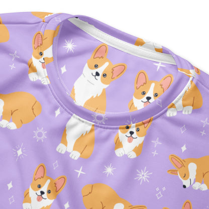 Purple Corgi Dog Sweatshirt With Brushed Inner Fleece Fabric