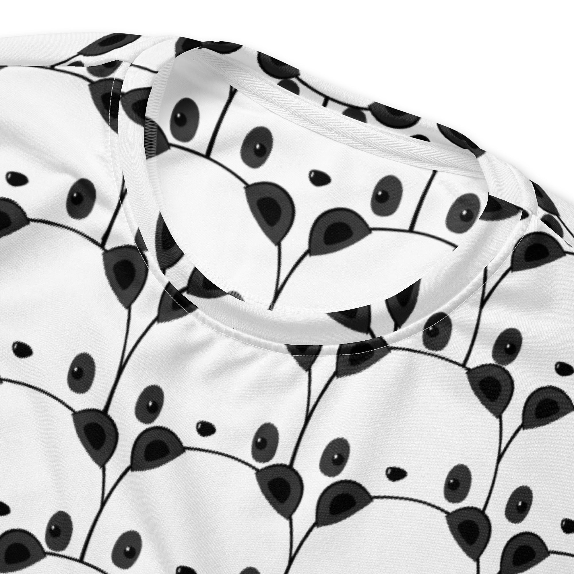 White t-shirt with playful black and white panda face pattern made of brushed inner fleece fabric for comfort