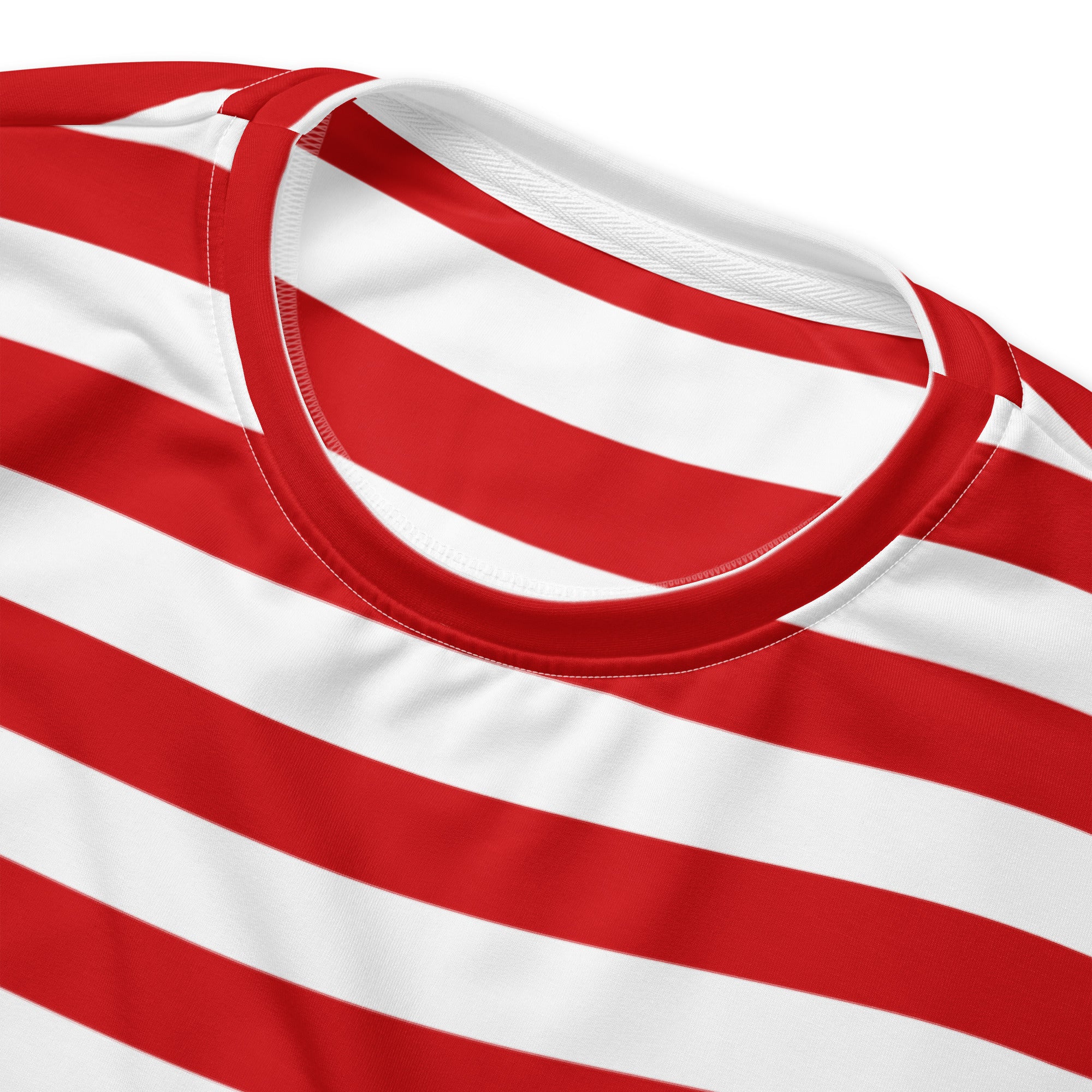 Red and white candy cane striped christmas sweatshirt with rounded neckline and brushed inner fleece fabric