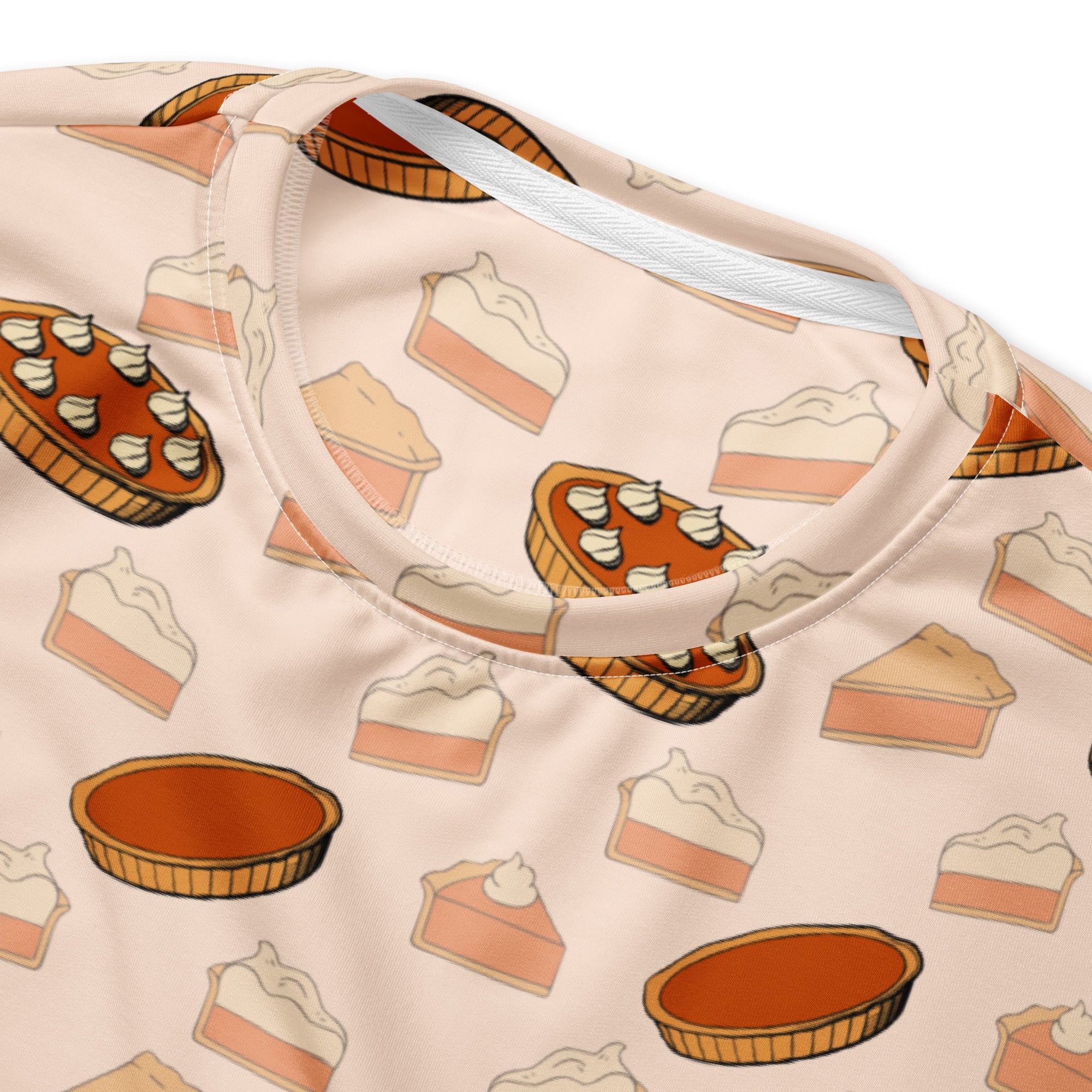 A soft pink long-sleeved pumpkin pie sweatshirt with playful print and brushed inner fleece for thanksgiving