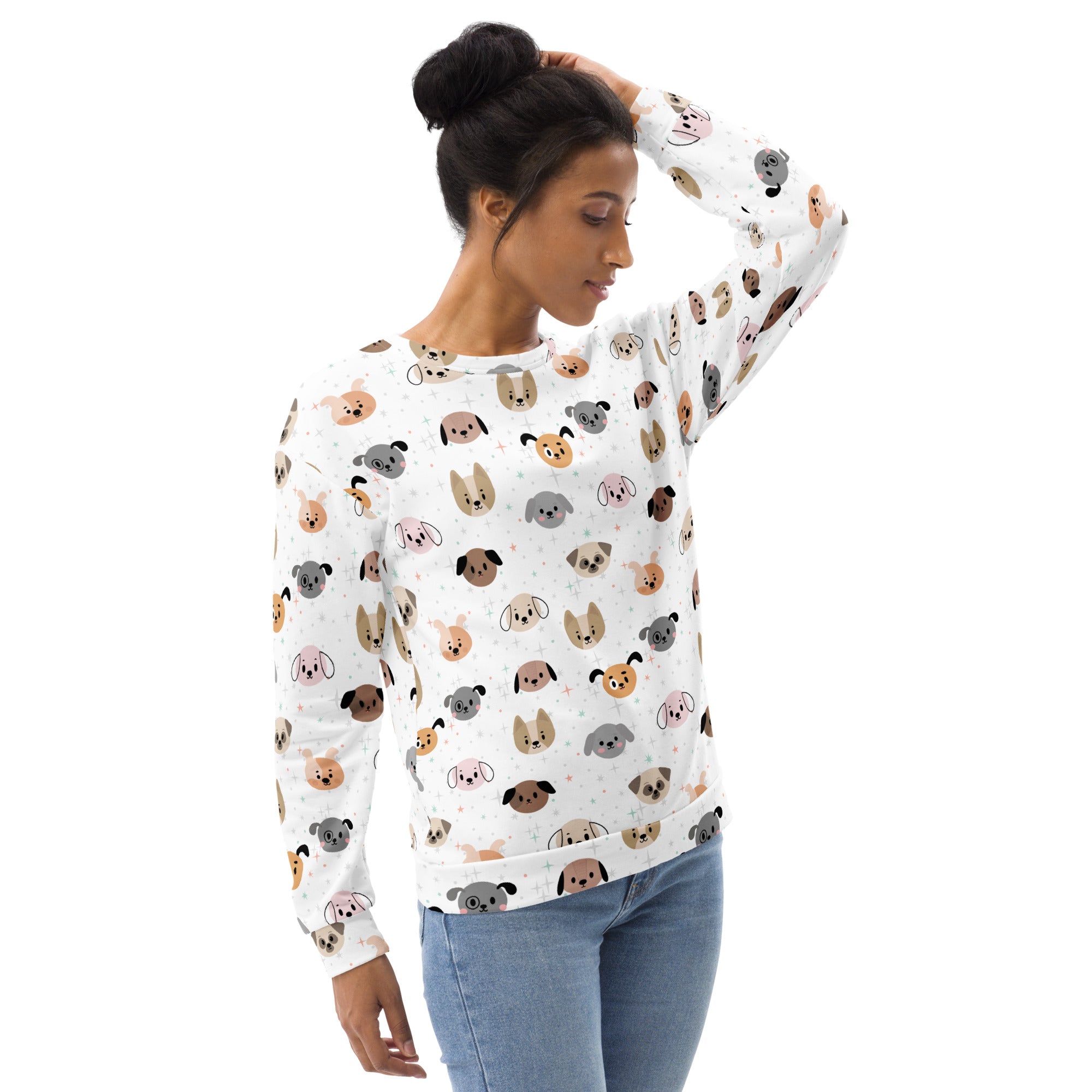 Dog Face Sweatshirt With Brushed Inner Fleece Fabric