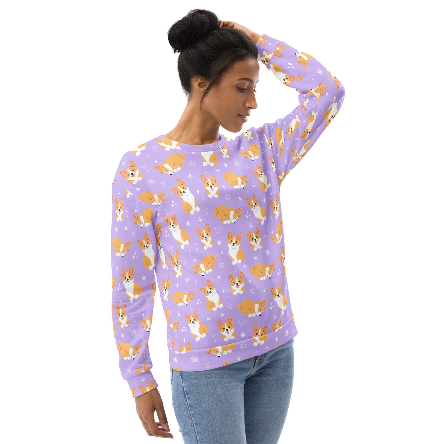 Purple Corgi Dog Sweatshirt With Brushed Inner Fleece Fabric