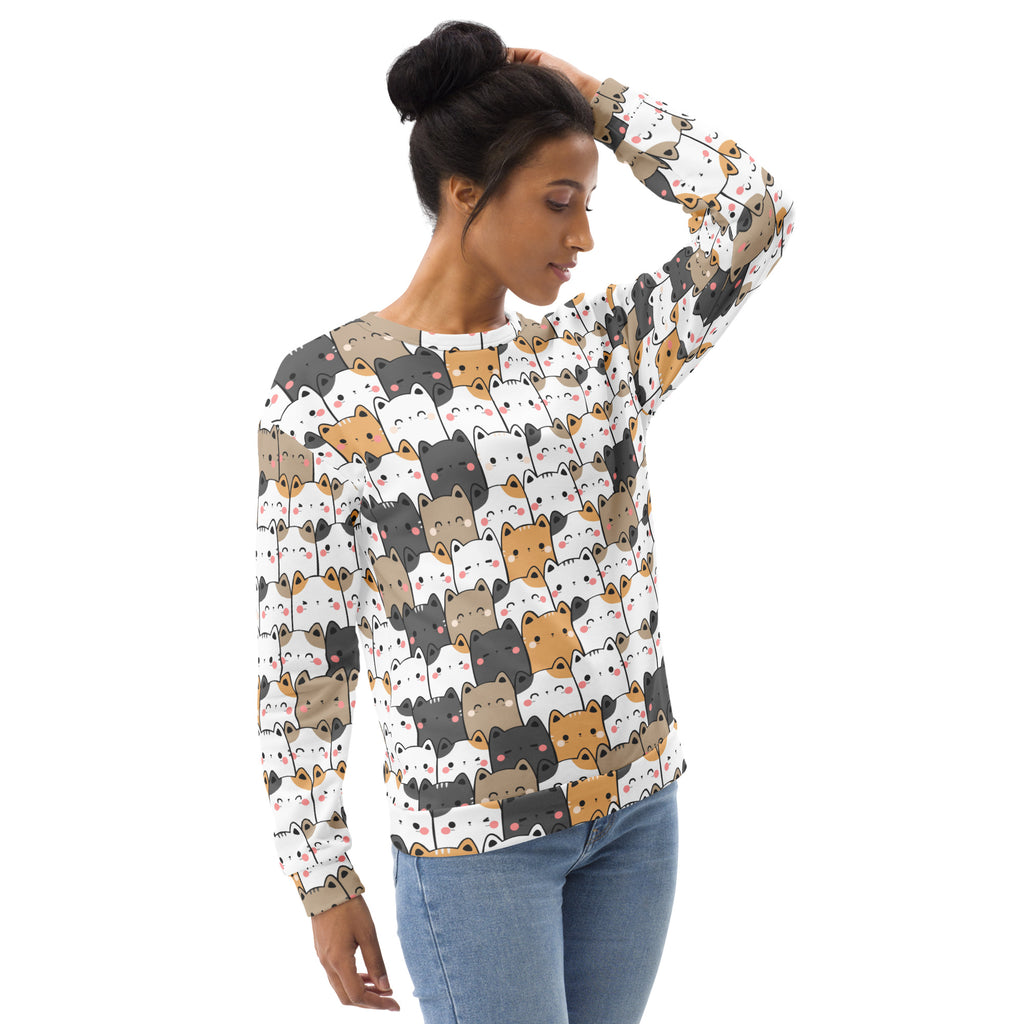 Kawaii Cat Face Sweatshirt With Brushed Inner Fleece Fabric