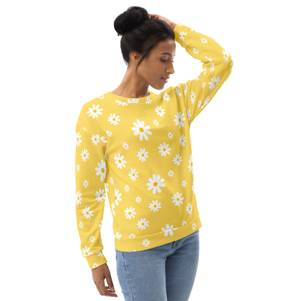 Yellow Daisy Sweatshirt With Brushed Inner Fleece Fabric