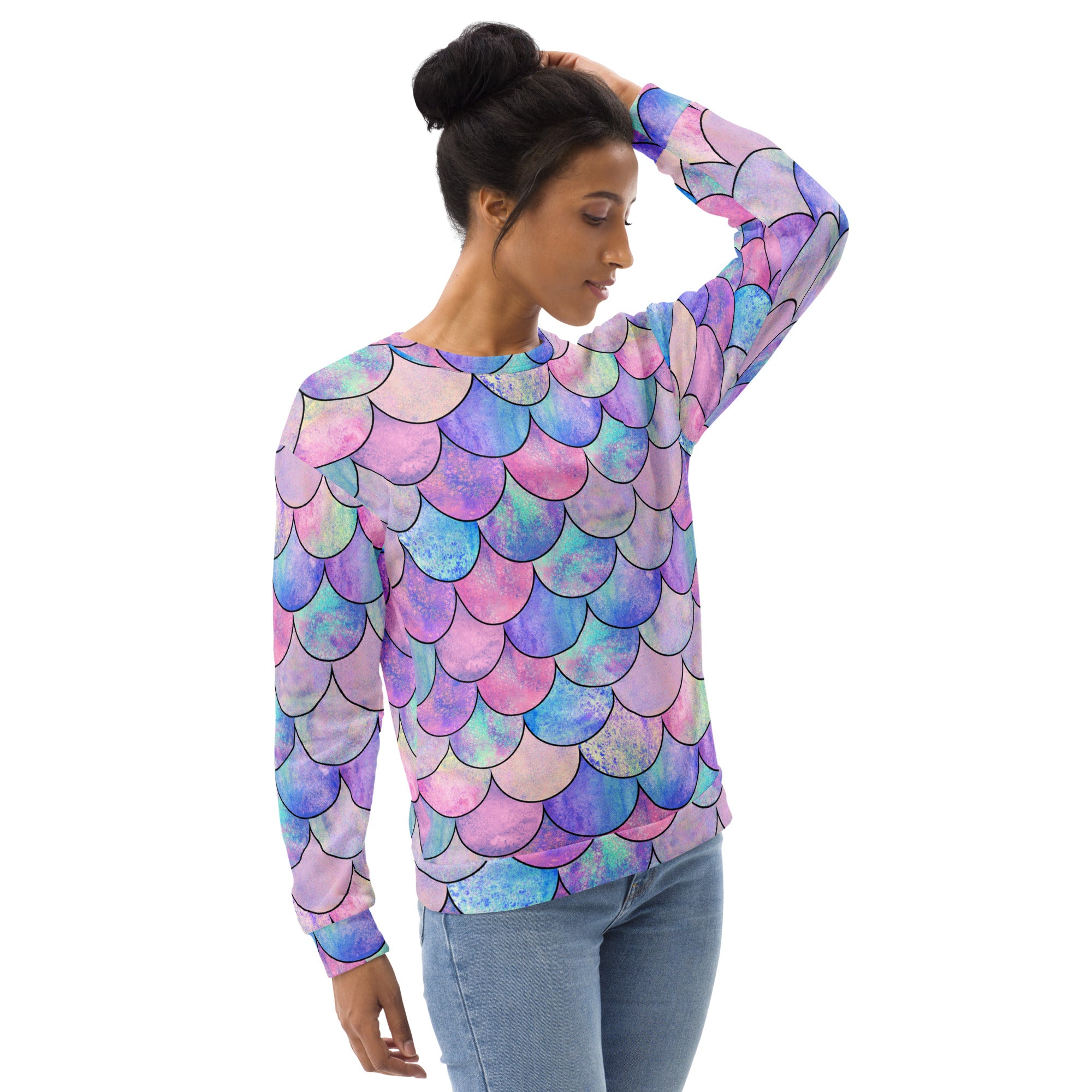 Pastel Mermaid Scales Sweatshirt With Brushed Inner Fleece Fabric