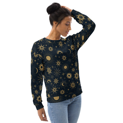 Celestial Sun and Moon Sweatshirt With Brushed Inner Fleece Fabric
