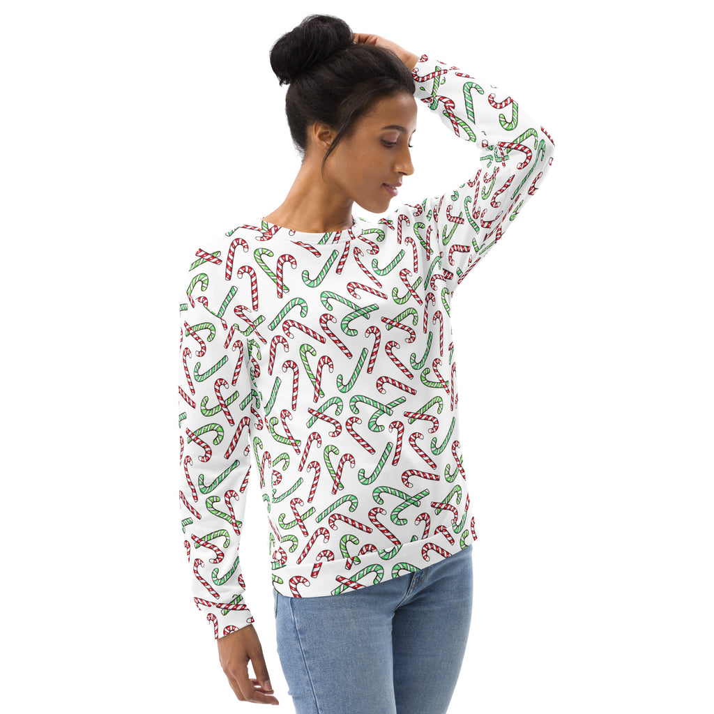 Red And Green Candy Cane Christmas Sweatshirt With Brushed Inner Fleece Fabric